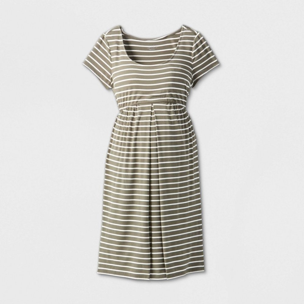 Maternity Striped Short Sleeve A Line TShirt Dress